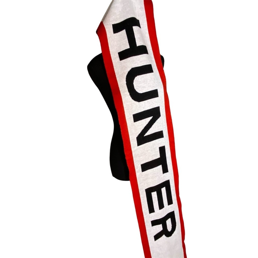 HUNTER New Red White Black Logo Knit Scarf Rectangle - Picture 3 of 16